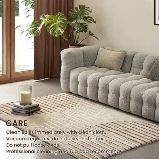 Glitzhome&reg; 5ft. x 8ft. Ivory & Tan Geometric Shag Area Rug {8}