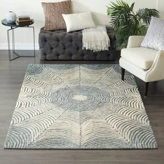 Light Gray Wool Contemporary Hand Hooked Rug, 5ft. x 8ft. {7}