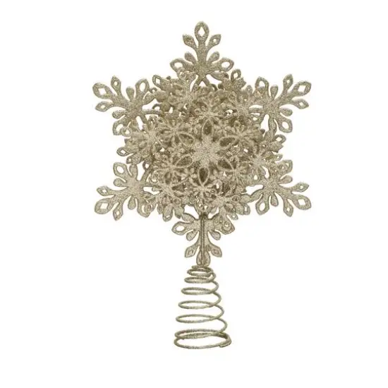 Hello Honey&reg; 13" Champagne Plastic & Metal Snowflake Tree Topper with Glitter {1}