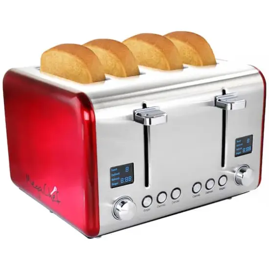 MegaChef Red 4 Slice Toaster in Stainless Steel {1}
