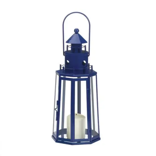 13.5" Blue Lighthouse Hanging Candle Lantern {3}