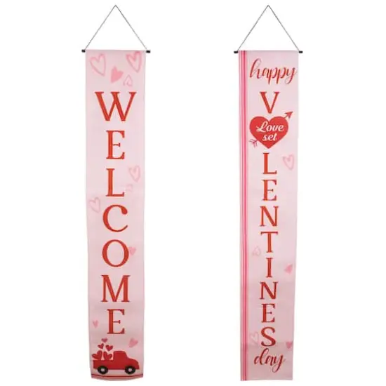 71" Welcome & Happy Valentine's Day Outdoor Door Banners Set {1}
