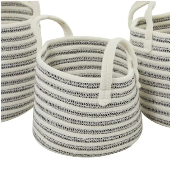 Gray Cotton Handmade Storage Basket with Handles Set of 3 12", 10", 10" {4}