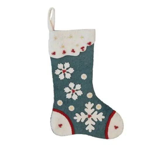 Hello Honey® 18.5" Snowflake Embroidery & Jingle Bell Wool Felt Stocking {1}