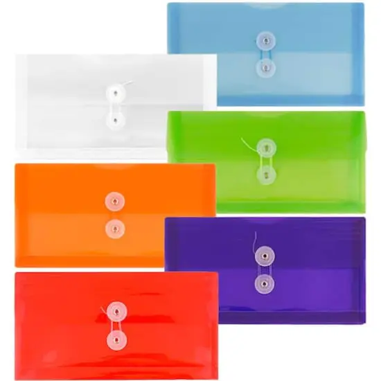 JAM Paper 5.25" x 10" Mixed Plastic Button String Booklet Envelopes, 12ct. {1}
