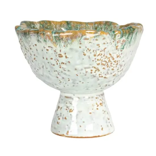 Hello Honey&reg; 4.25" Green & Brown Stoneware Footed Bowl with Speckled Glaze {8}