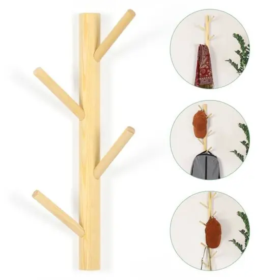 NEX™ 4-Hook Natural Wood Wall Mounted Tree Branch Coat Rack {5}