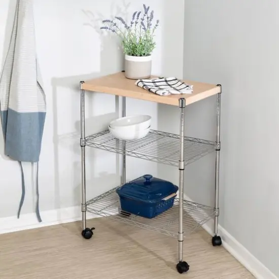 Honey Can Do Chrome/Wood Mini 3 Tier Dining Cart {3}