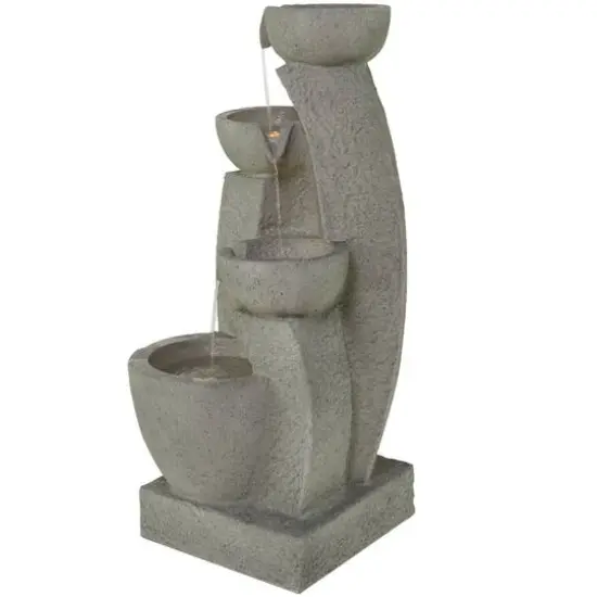 43.5" Gray Fiberglass 4-Tier Fountain with LED Light {3}