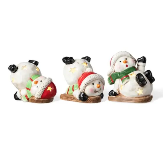 Glitzhome&reg; Lighted Ceramic Snowman Table D&eacute;cor Set {1}