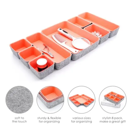 Welaxy Felt 8 Piece Drawer Organizer Tray Set Coral {4}