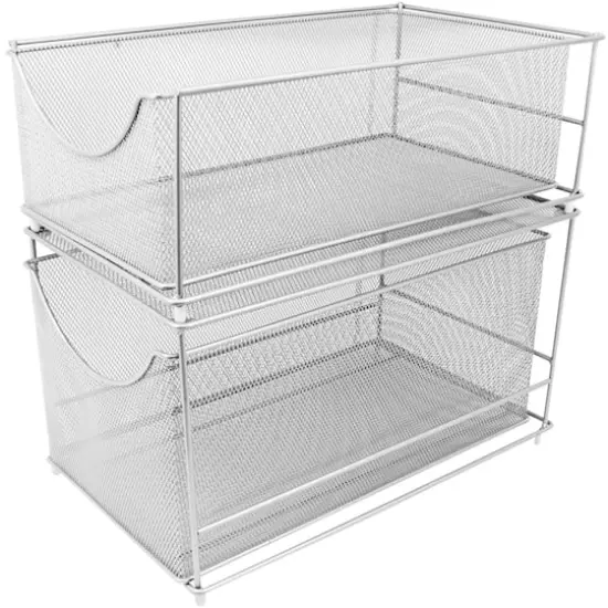 Sorbus 2-Tier Sliding Mesh Basket Drawer Silver {1}