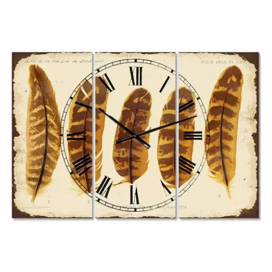 Designart Five Pheasant Feathers Multipanel Wall Clock {1}