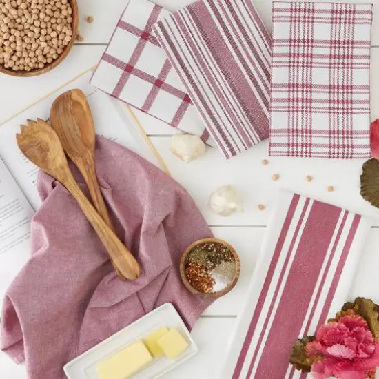 DII&reg; Assorted Wine Woven Dishtowel (Set of 5) {10}