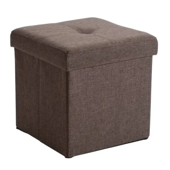 Simplify 15" Faux Linen Folding Storage Ottoman Cube Espresso {1}