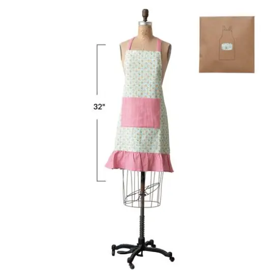 Hello Honey&reg; 32" Multicolor Gingerbread Cotton Printed Ruffled Apron with Pocket {5}
