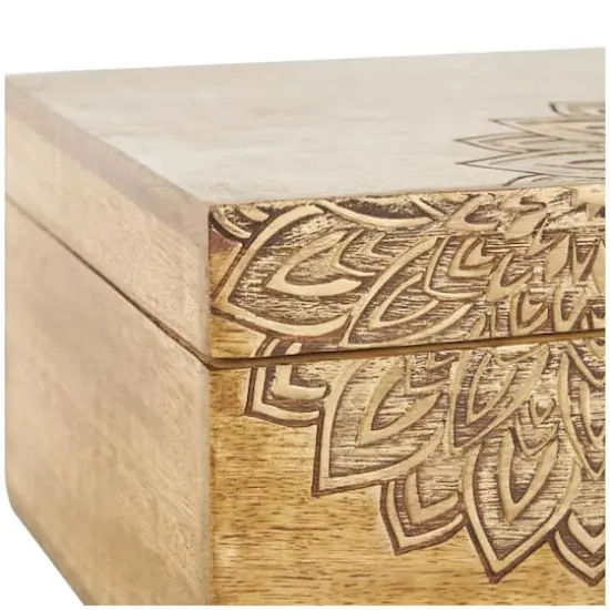 Brown & Gold Handmade Storage Box Set with Carved Mandalas Set {6}