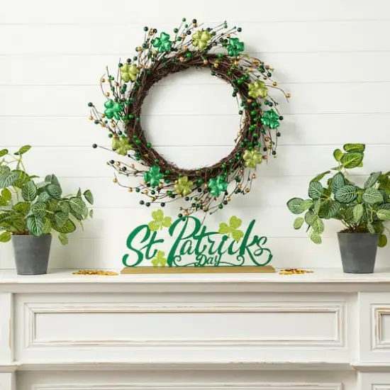 Glitzhome&reg; 20" St. Patrick's Day Shamrock Berry Wreath {3}