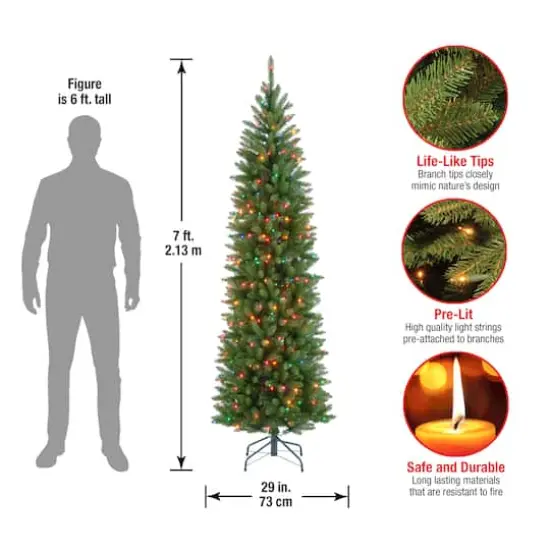 7 ft. Pre-lit Kingswood Fir Pencil Artificial Christmas Tree, Multicolor Lights {6}