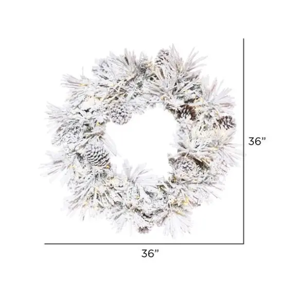 36" Warm White LED Flocked Atka Pine Wreath {3}