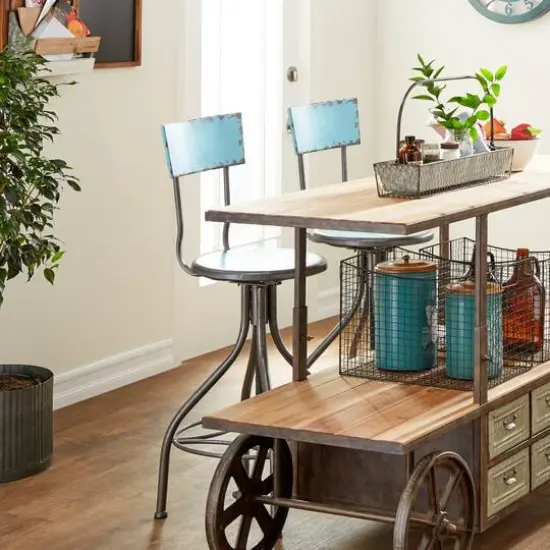 41" Metal Vintage Bar Chair Aqua {9}