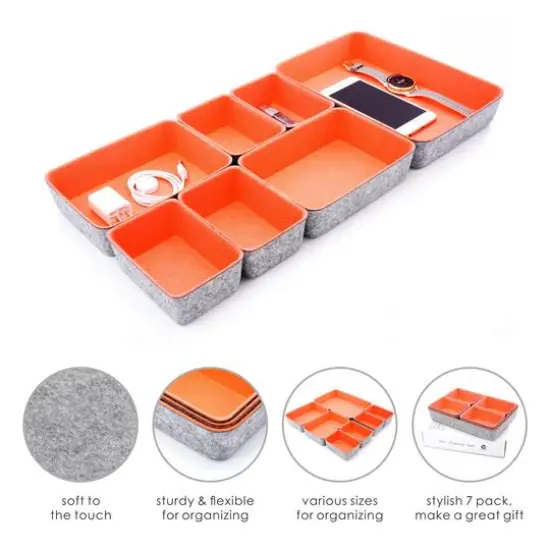 Welaxy Felt 7 Piece Drawer Organizer Tray Set Coral {4}
