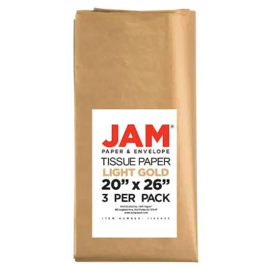 JAM Paper Shimmer Tissue Paper, 3 Sheets Light gold/peach {1}