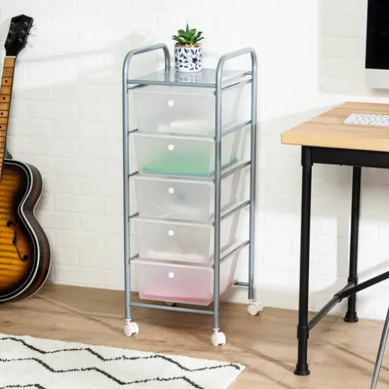 Honey Can Do Silver 5-Drawer Rolling Storage Cart {3}