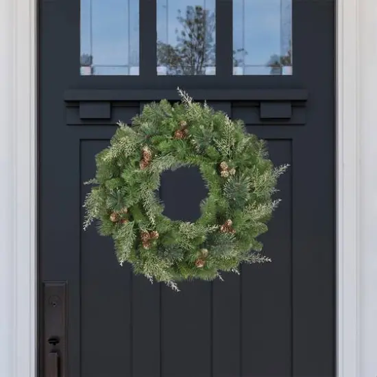 Haute Decor 24" Pre-Lit Bergen Pine Gold Accents Wreath, Soft White LED Lights {5}