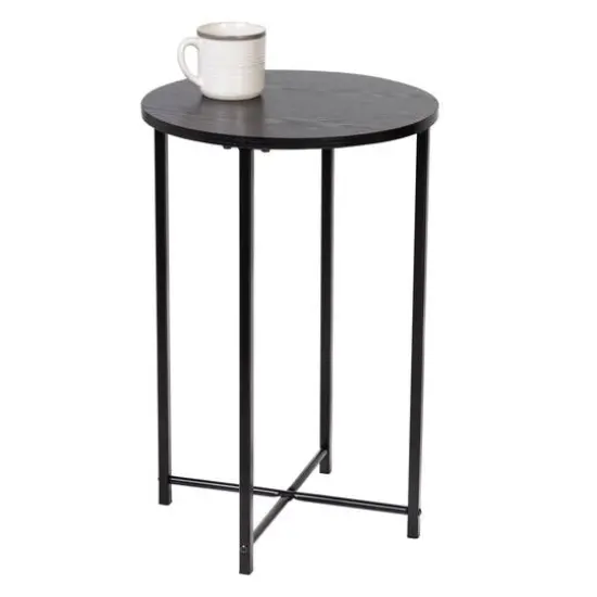 Honey Can Do Black Round Side Table with X-Pattern Base {1}