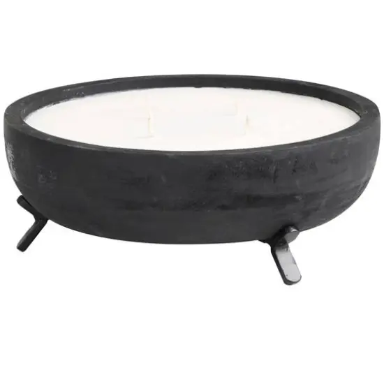 40oz. Sauvignon Blanc Scented White 4 Wick Candle in Black Wood Bowl with Metal Tripod Stand {3}