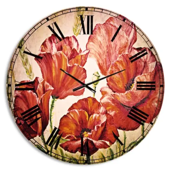 Designart Poppies in Wheat Traditional Wall Clock {1}