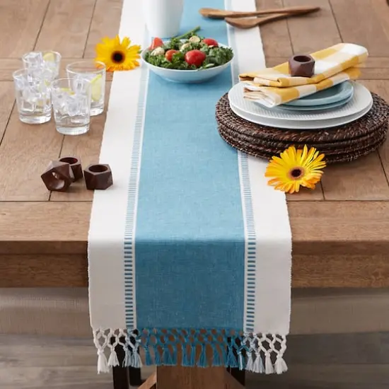 DII&reg; 72" Dobby Stripe Table Runner Storm Blue {5}