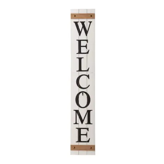 Glitzhome® 5ft. White Welcome Wood Porch Sign with 4 Changeable Wreaths {8}