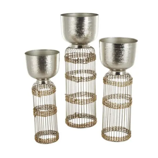 Silver Textured Rounded Dome Metal Planter Set {6}