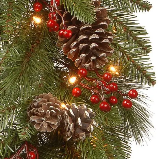 24" Feel Real&reg; Bristle Berry Wreath with Red Electronic Candle, Red Berries & Cones {4}