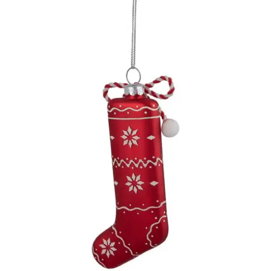 5" Red & White Glass Christmas Stocking Ornament {10}