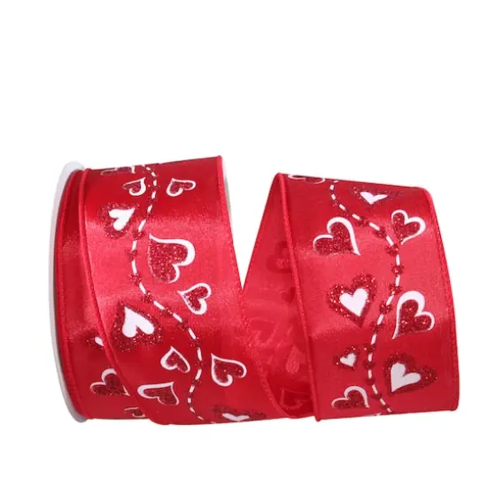 Reliant 2.5" x 20yd. Wired Glitter Heart Trail Ribbon {1}