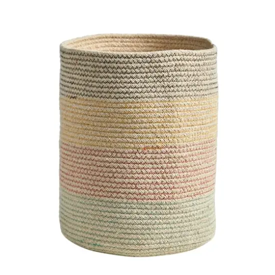 12" Handmade Natural Cotton Multicolored Woven Basket Planter {1}