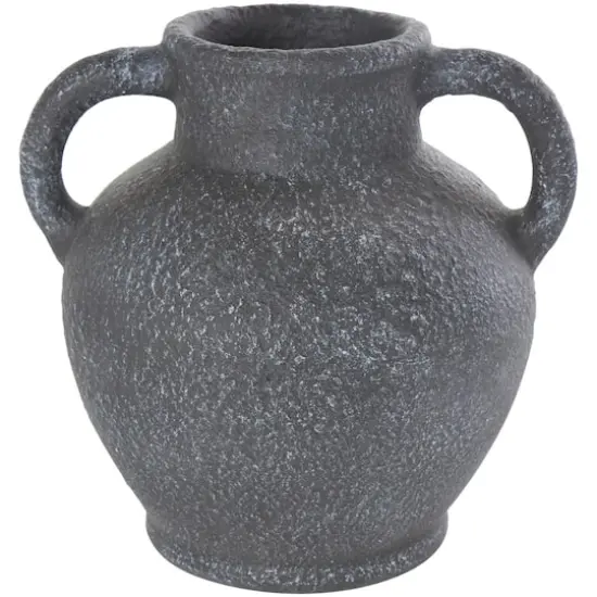 10.5" Black Ceramic Textured Whitewashed Vase with Handles {1}