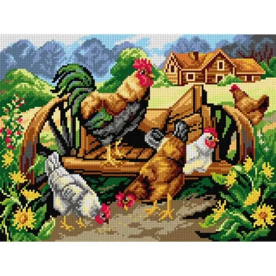 Orchidea Gobelin Canvas For Halfstitch Without Yarn Roaster And Chickens {1}