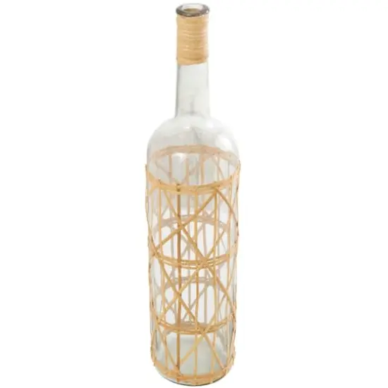 27" Clear Glass Handmade Tall Vase with Light Brown Rattan Woven Body & Neck {1}