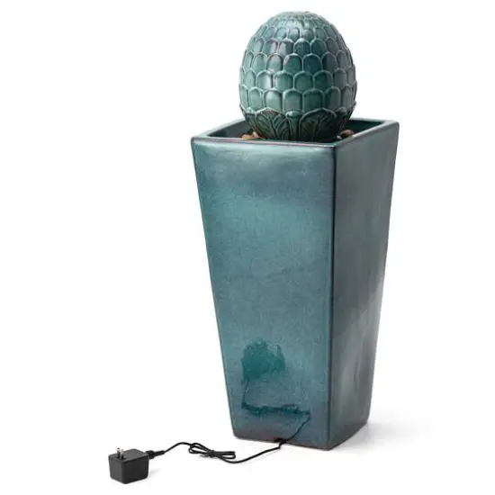 Glitzhome&reg; 36" LED Artichoke Pedestal Ceramic Fountain Turquoise {8}