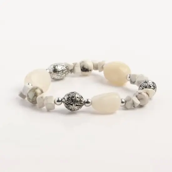 John Bead White Howlite & Crystal Quartz Natural Gemstone Bracelet {4}