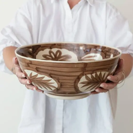 Hello Honey&reg; 14" Brown & White Hand-Painted Stoneware Bowls, 2ct. {3}