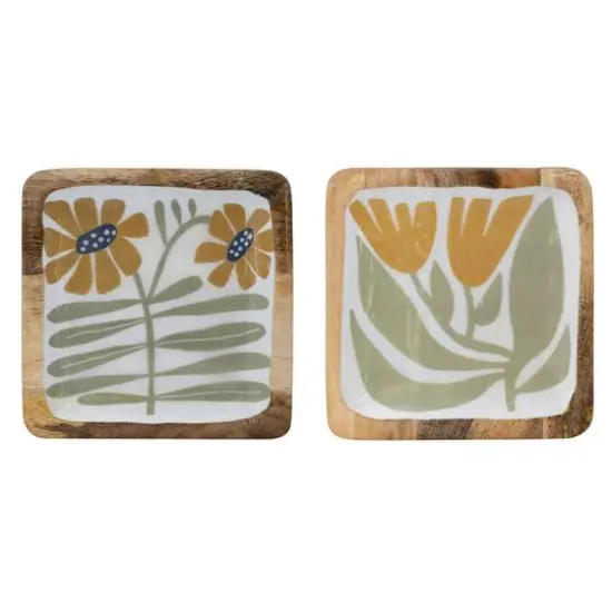 Hello Honey&reg; Multicolor Flowers Enameled Mango Wood Plate Set {1}