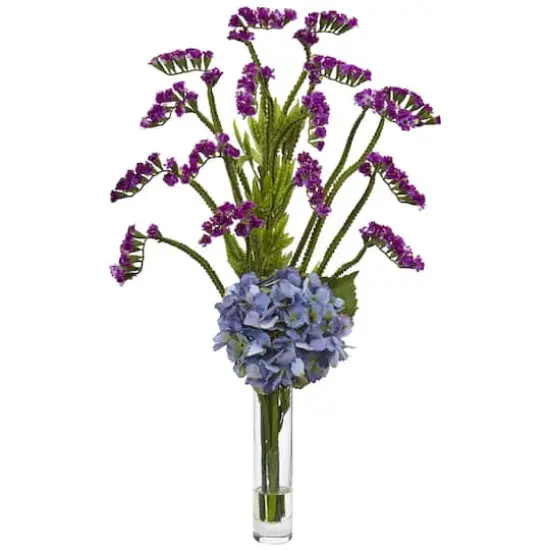 22" Hydrangea & Statice Bud Arrangement in Vase Blue/Purple {1}