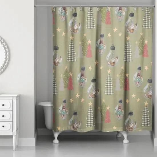 Green Tree & Globe Pattern Shower Curtain {3}
