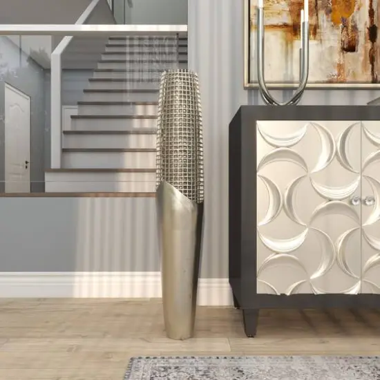 3ft. Silver Aluminum Grid Inspired Vase with Open Frame Design {8}