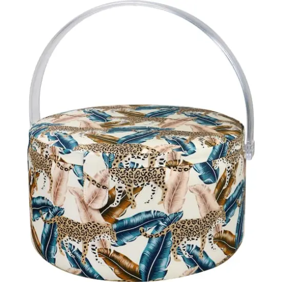 SINGER&reg; Large Jungle Print Premium Round Sewing Basket with Travel Sewing Kit {7}